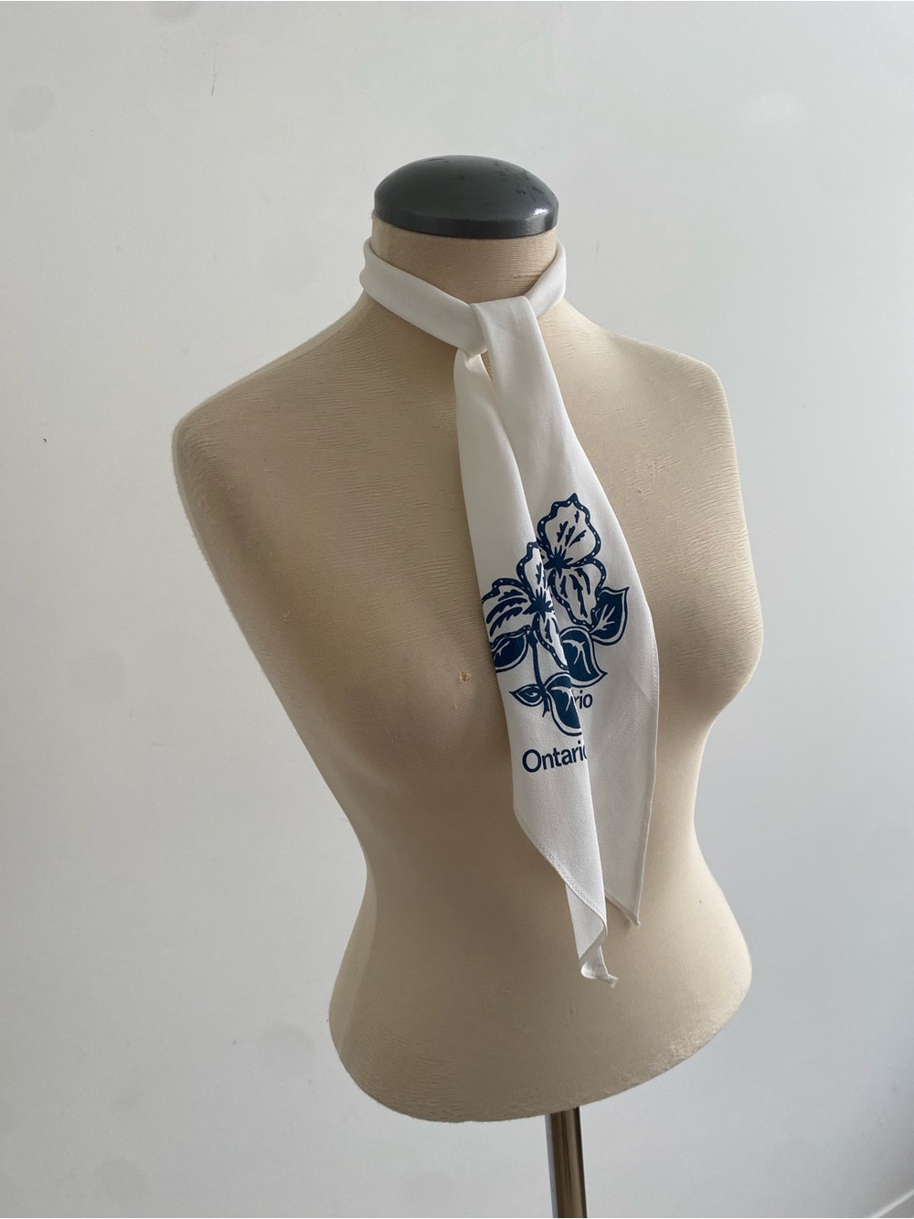White Neck Scarf with Navy Floral Ontario Motif